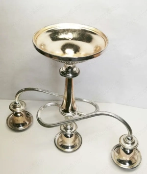 Ezüstözött neobarokk stílusú ívelt karos asztali gyertyatartó. Retro iparművészeti alkotás - kép 4