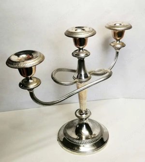 Ezüstözött neobarokk stílusú ívelt karos asztali gyertyatartó. Retro iparművészeti alkotás - kép 2