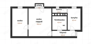 Belvárosban 51 nm-es, 2 szobás, 2. emeleti, erkélyes, tégla építésű, azonnal költözhető lakás eladó! - kép 12