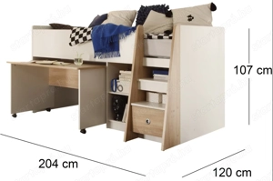 Pierre bútorkészlet ifjúsági ágy 204x120x107cm görgős íróasztallal eladó  - kép 4