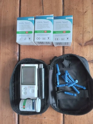 Vércukormérő, Ideál tesztcsík, ujjbegyszúró stb. eladó.