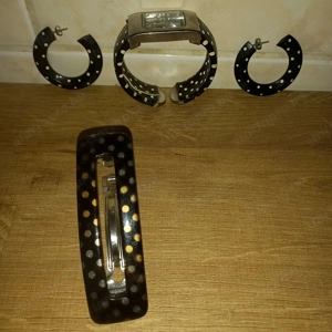 Pöttyös karóra, fülbevaló és egy francia csatt egyben eladó - kép 2