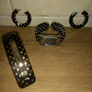 Pöttyös karóra, fülbevaló és egy francia csatt egyben eladó - kép 3