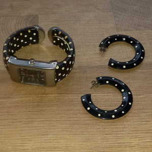 Pöttyös karóra, fülbevaló és egy francia csatt egyben eladó - kép 6