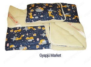 3 részes bárány merino gyapjú   pamut KIS RÓKÁS gyermek garnitúra (takaró derékalj párna)
