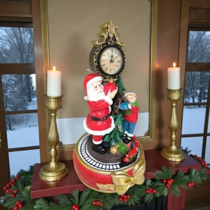 Karácsonyi dekor óra Mikulással, vonattal és gyerekkel  31x37cm - kép 2