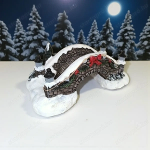 Karácsonyi falu dekoráció híd LED világítással 15 cm - kép 2