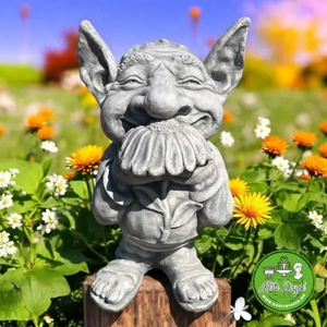 Vicces kerti manó, virággal, kerti törpe - kép 5