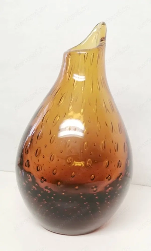 Gyönyörű borostyánsárga, körte alakú váza rendezett légbuborékokkal, Hirschberg, Wilhelm Braun-Feldw - kép 2