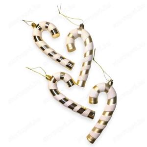 Pezsgő karácsonyfa nyalóka dísz 4 db-os készlet holografikus csíkokkal 14 cm