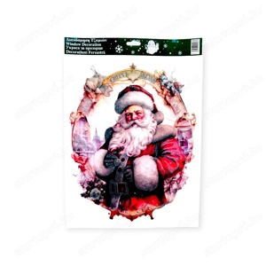 Vintage Mikulás karácsonyi díszmatrica irizáló csillámmal 30x38cm