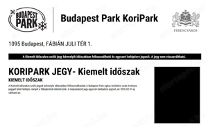 2db korcsolya jegy Budapest Park-kiemelt időszak