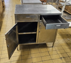 inox  munkaasztal szekrény 2 fiokkal 2 ajtóval köztes polccal 90x60x91cm-es - kép 2