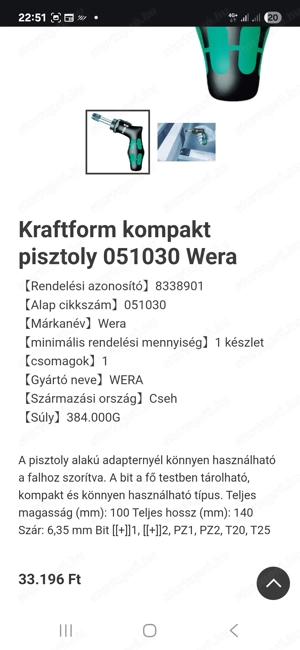 Eladó Wera racsnis pisztoly bit csavarozó. - kép 2