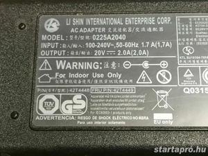 LI SHIN 0225A2040 Laptop Adapter 20V. 2A. Lenovo, Advent, Philips - kép 2