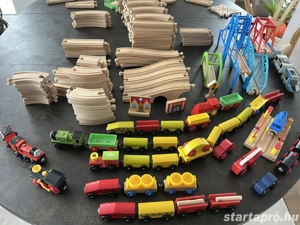 Fa sínek, mozdonyok, vagonok - minőségi játék kb 200 db-os (BRIO, CAROUSEL, IKEA, AE termékek)
