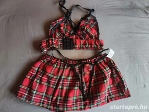 Hamarosan Valentin-nap! Szexi, skót kockás háromrészes fehérneműszett - kép 3
