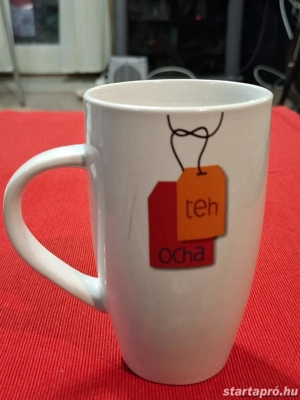 teh OCha + Budapest Bank jelzésű festett Porland kerámia bögre, eladó