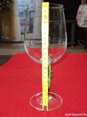 Üveg, fújt, karcsú szárú, 80-80-210 mm méretű boros pohár, eladó - kép 4