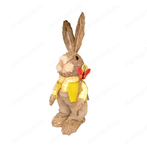 Húsvéti dekoráció   természetes rost nyuszi piros pillangóval, 37 cm