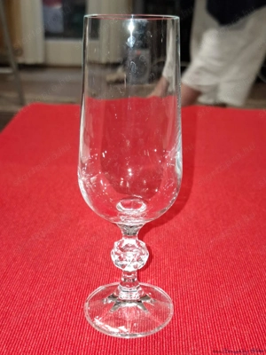 Üveg, kristály, karcsú, száron gömbbel, 55-48-170 mm méretű pezsgős pohár, eladó