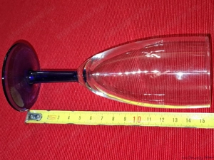 Üveg, fújt, kék talpas és kék tömzsi szárú, 60-52-155 mm méretű pezsgős pohár, eladó - kép 4