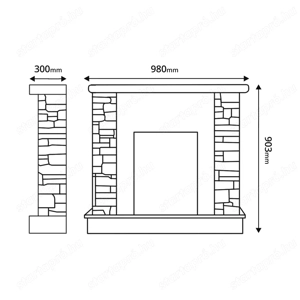 Elektromos kandalló Rock & Gala gold, Art Flame, 903x980x300 mm, 2000 W - kép 2
