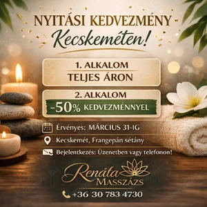 Megnyitottam Kecskeméten!  Szeretettel várlak a Renáta Masszázsban a Frangepán sétányon.