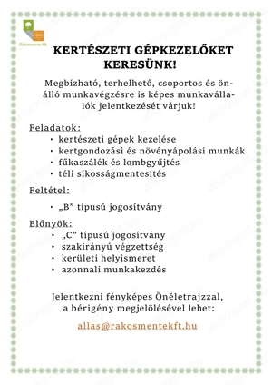 Kertészeti gépkezelőt keresünk!
