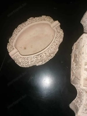 Kézzel faragott antik kőváza és hamutartó - kép 3