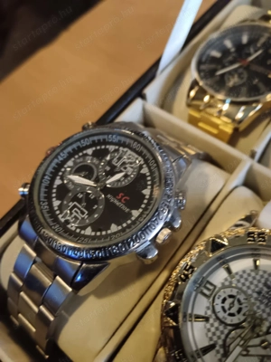 12 db-os óragyűjtemény üvegfedeles zárható bőr díszdobozban - kép 4