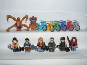 Lego Stranger Things figurák Vecna Demogorgon Dustin Eleven Mike Will Steve Nancy figura + biciklik  - kép 3