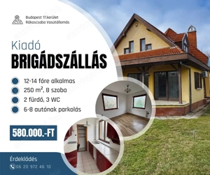 Céges ház, brigádszállás 12 fő részére a 17. kerületben kiadó