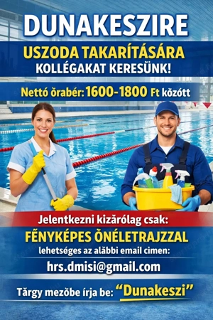Dunakeszire uszoda takarítására kollégákat keresünk!