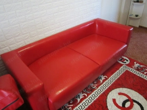 Újszerű Háromszemélyes piros szép fényes műbőr MG ECO BŐR kanapé Valery III * Hódmezővásárhelyen - kép 4