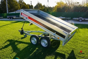 Új fék nélküli SEBAL (750 kg) billenő platós - kézi pumpás - alsókerekes utánfutó - kép 2