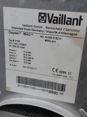 Vaillant Geyser MAG HU10-0 0-3 XZH gázos átfolyós vízmelegítő bojler - kép 4