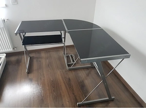 Sarok, üveg, fém számítógép asztal - kép 2