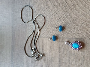 Kék opál ezüst fülbevaló és medál szett eladó+ ajándék nyaklánc - kép 19