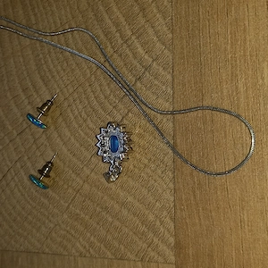 Kék opál ezüst fülbevaló és medál szett eladó+ ajándék nyaklánc - kép 4