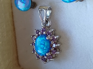 Kék opál ezüst fülbevaló és medál szett eladó+ ajándék nyaklánc - kép 14