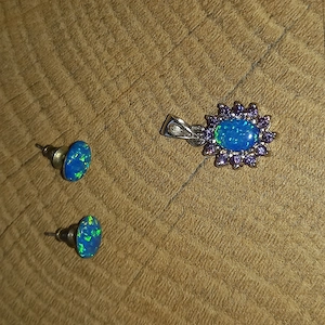 Kék opál ezüst fülbevaló és medál szett eladó+ ajándék nyaklánc - kép 18