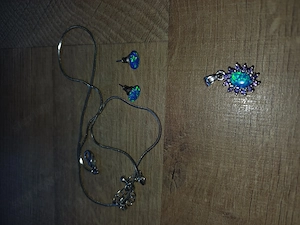 Kék opál ezüst fülbevaló és medál szett eladó+ ajándék nyaklánc - kép 12