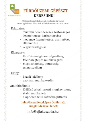 Fürdőüzemi gépészt (uszodagépészt) keresünk! - kép 2