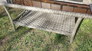 Rattan stílusú kisasztal eladó fekete üveglappal - kép 8