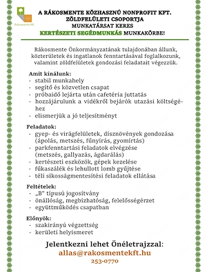Kertészeti segédmunkást keresünk!