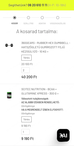360gears - rubber hex dumbbell - hatszögletű gumírozott fejű kézisúlyzó - 10 kg - kép 2