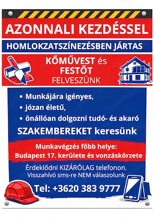 Kőműves és festő SZAKEMBERT keresünk