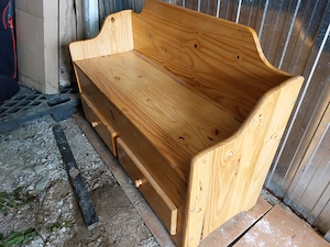 Fenyő konyhai pad felnyitható ülő rész 2 fiók  sz;112 hátlap;75 mély;45 cm használt kép szerinti áll - kép 3