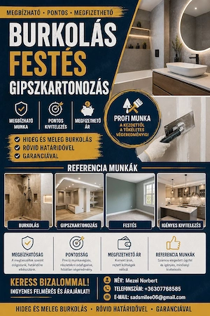 Burkolás, festés, gipszkartonozás PEST MEGYÉBEN